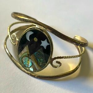 Alpaca Cuff Bracelet Abalone mountains sun moon boho vintage